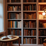 **

"Cozy Swedish home interior, bookshelf filled with diverse books (biographies, historical fiction, sci-fi), warm lighting, inviting atmosphere, reading nook."

**
